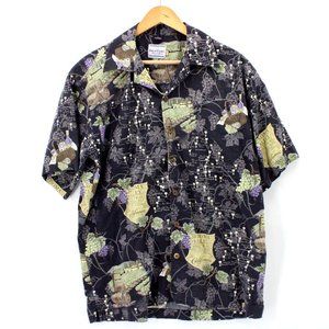 David Carey Shirt Mens Black Button Down Abstract Winery All Over Print Collared